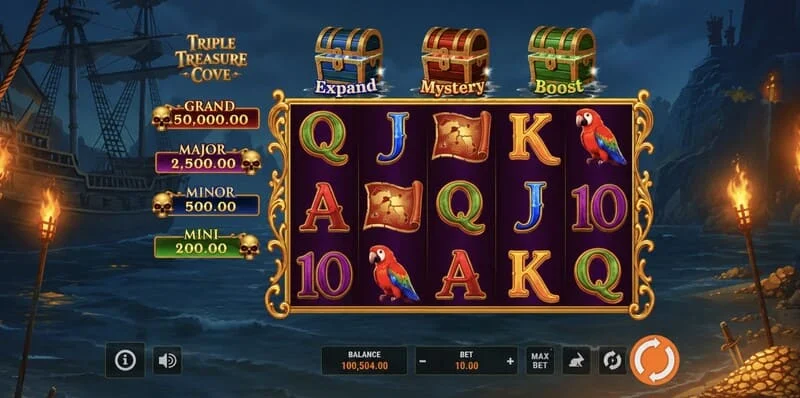 Triple Treasure Cove - round bonus Hold and Win con monete